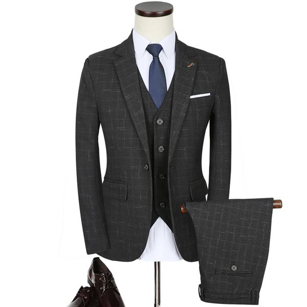 

men's black plaid suits & blazer new male formal wear wedding party dress clothing suits suit jackets+pants+vest, White;black