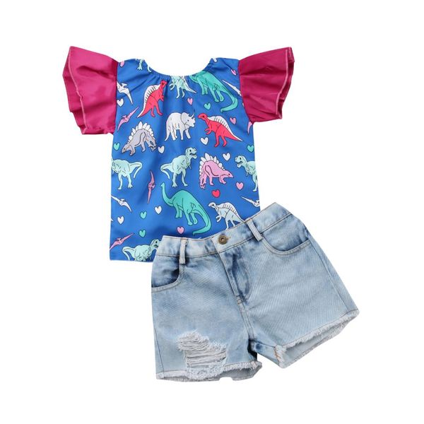 

toddler kids children baby girl clothes set summer short sleeve backless t-shirt denim shorts girls clothing 2pcs outfits, White