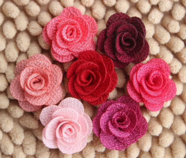 

wholesale-mini burlap flowers,fabric flower, rosettes, diy, hair accessories girls headbands, Slivery;white