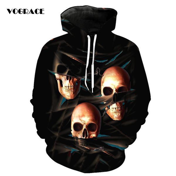 

vograce christmas style man / women 3d sportswear sweatshirt print black gauze skeleton hoodie hooded dress hoody couple