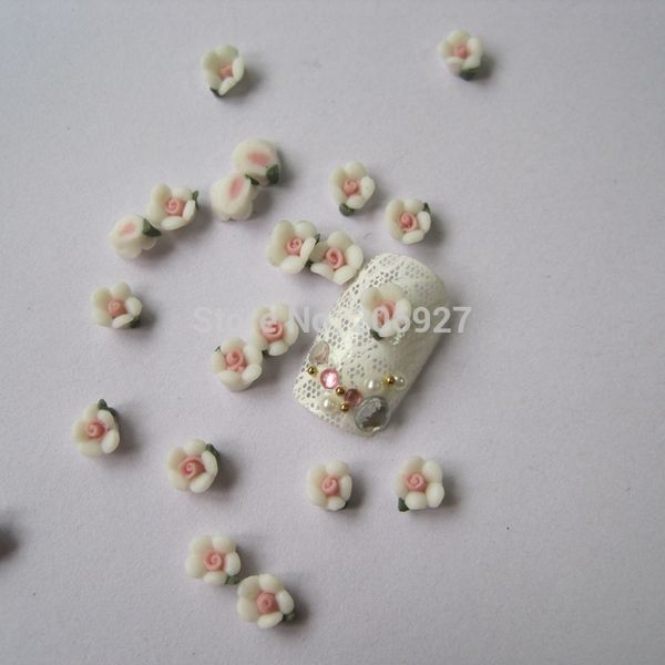 

cf1-1 30pcs cute ceramic white flower shape nail art decoration outlooking, Silver;gold