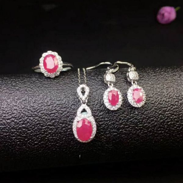 

fidelity natural 6*8mm ruby s925 sterling silver elegant fine jewelry sets for women wedding natural red gemstone, Black