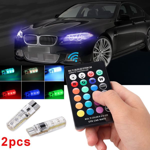 

2pcs 12v led car light with remote control t10 5050 smd rgb auto interior dome wedge strobe lamp bulbs car-styling 2018