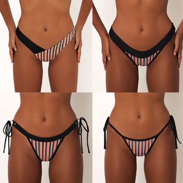 

2018 bikinis low waist stripe solid swimwear women trunk summer beach bandage swimsuit women thong polyester bikini booms, White;black