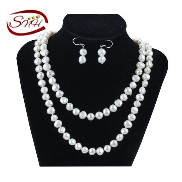 

snh necklace and earring jewelry set freshwater original pearl set, Black