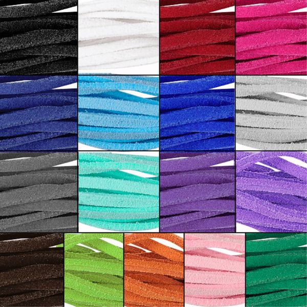 

17pcs/lot mixed 17 color black white brown 100cm 3mm flat faux suede korean velvet leather cord string rope thread lace findings