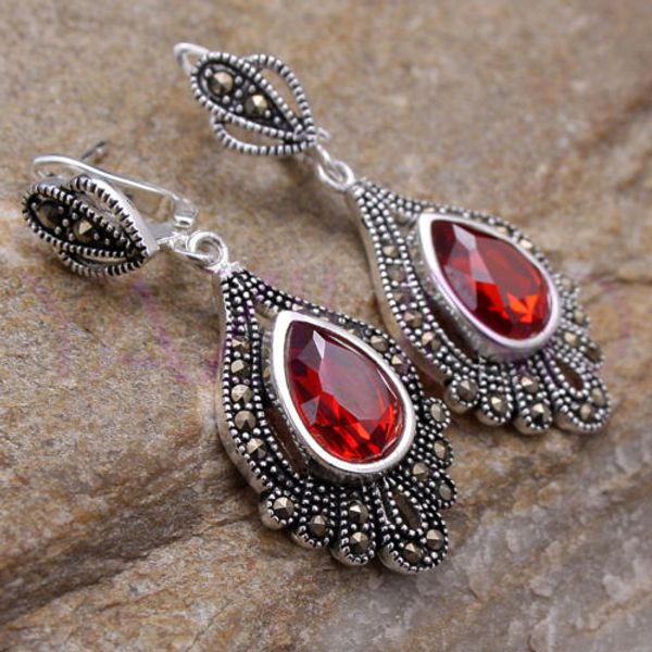 

whosale noble red crystal silver hook earrings vintage style, Golden;silver