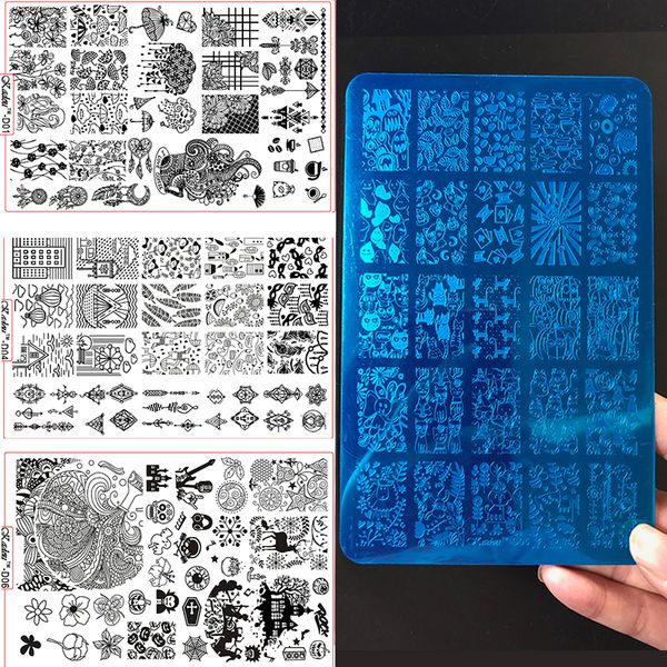 

mafanails 1pc kadou-d halloween series nail stamping plates rectangle feather flower image stencil manicure nail art template, White