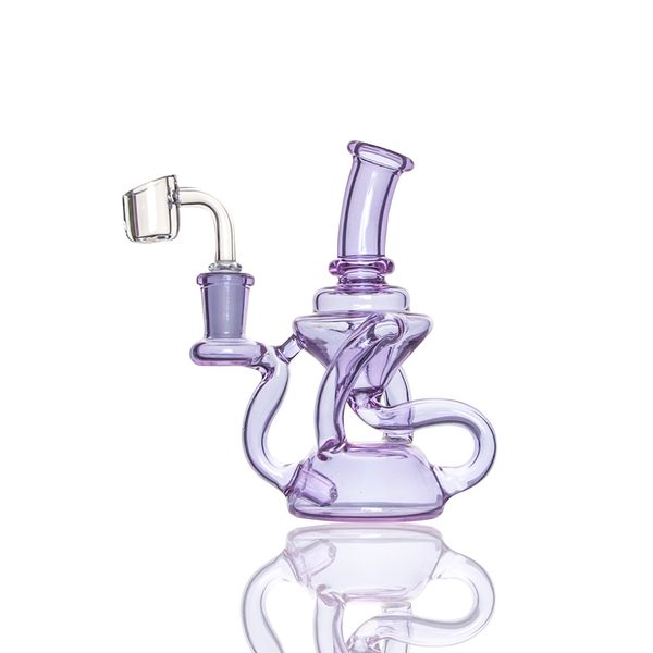 CCG Glass Recycler Dab rigs bongs tubos de água com pinholes perc roxo / rosa cor 5,7 polegadas altura 14,5 mm articulação