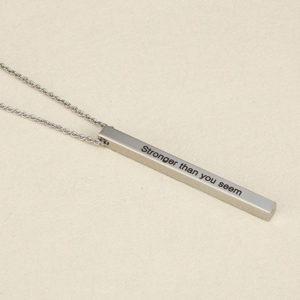 

europe america sell well inspirational lettering stronger than you seem stainless steel stereo stick necklace jewelry for gift, Silver