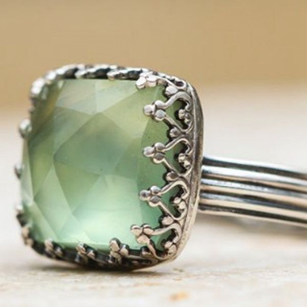 

vintage silver big stone ring for women fashion bohemian boho jewelry 2018 new thai silver square crystal rings 6-10, Golden;silver