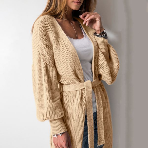 

2018 new female sweater coat autumn and winter fashion solid three-colors loose long-sleeved cardigan tie knit sweater coats, White;black