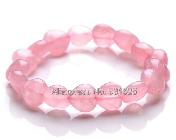 

beautiful natural pink crystal heart style 8mm 10mm beads gem stone lucky stretch elastic bracelet fashion jewelry for woman, Black