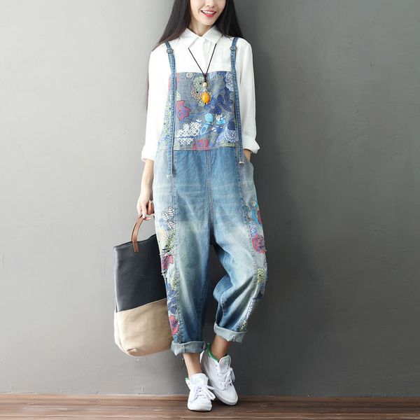 

japan mori girl kpop ulzzang oversized harajuku vintage print corduroy patchwork denim loose jumsuits pants jean overalls romper, Black;white