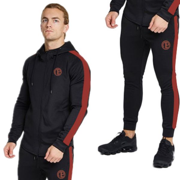 

2018 fashion brand suit new mens striped patchwork hoodies sets sweatshirt sweatpants men streetwear casual set mens clothing, Gray