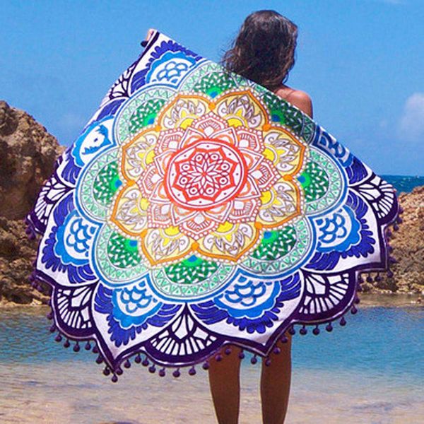 

new beach mandala pilates round beach shawl for summer mat yoga mat outdoor picnic circular tablecloth 6 color
