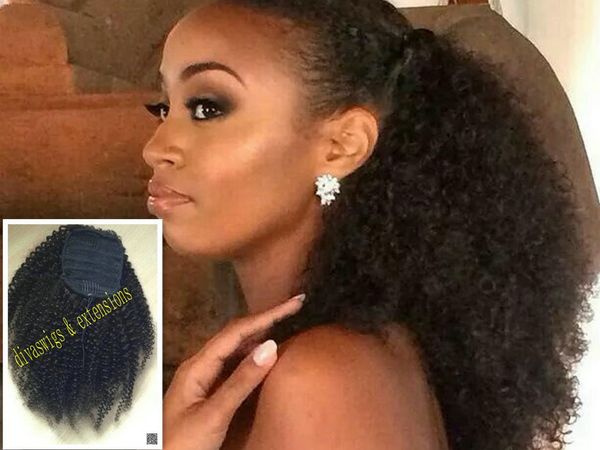 160г человеческие волосы кудрявый хвостики шиньоны для американских черных женщин афро фигурные хвост шнурок клип на хвост пони расширение естественный цвет