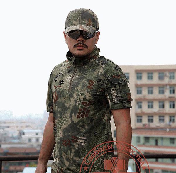 

army quality t shirt men summer outdoors hunting camouflage mens t-shirt breathable rattlesnake tactical dry sport tshirt, Gray;blue