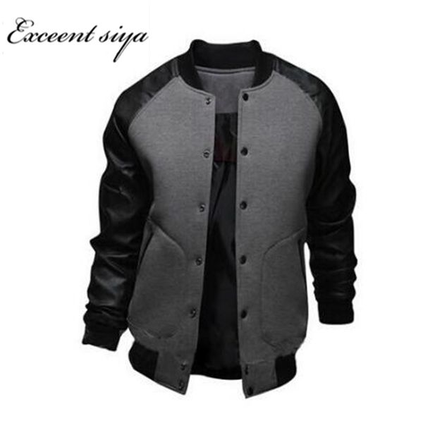 

cool college baseball jacket men 2018 fashion design black pu leather sleeve mens slim fit varsity jacket veste homme, Black;brown