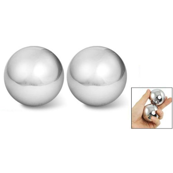 

jho-2 pcs silver tone hand palm exercise 2" dia chime massage ball