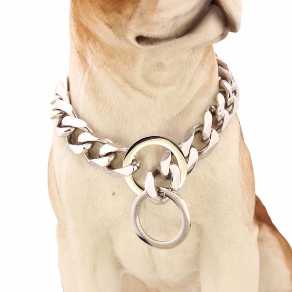 

17mm wide silver stainless steel dog collar necklace pet puppy decorate collar pet chain dog pinch collars for large dogs