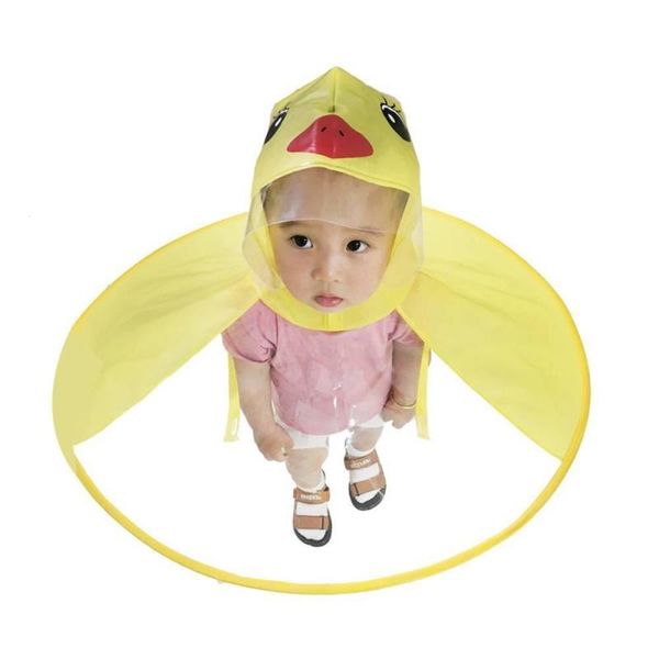 

children raincoat umbrella cute yellow duck ufo shape rain hat cape baby body cover creative kids raincoat cap s3, Red;brown
