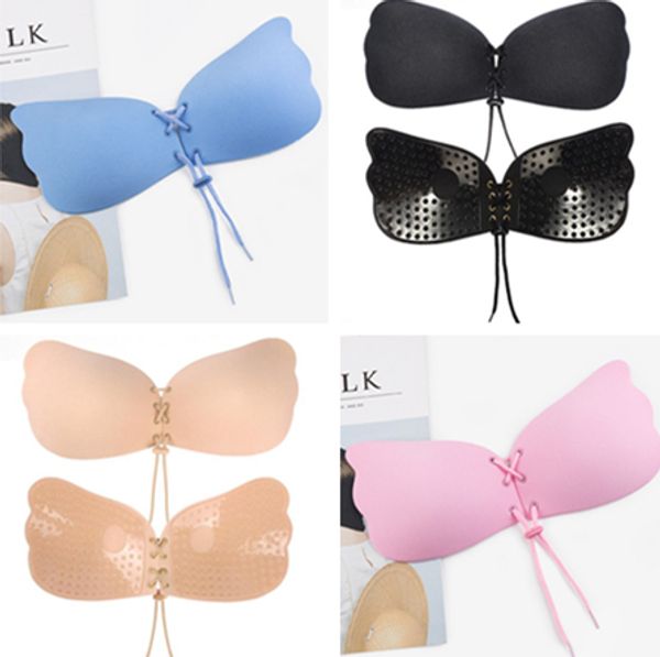 

новый женский силиконовый бюстгальтер чашки спинки платье бабочка невидимый пуш-ап палку на самоклеющейся передней мухи бюстгальтер без брет, Red;black
