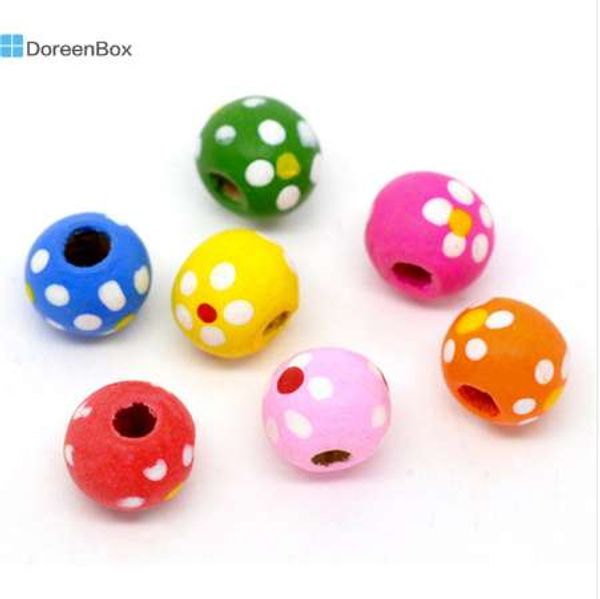 

doreen box 300 mixed multicolor dot round wood beads 10x9mm (b11300), Black