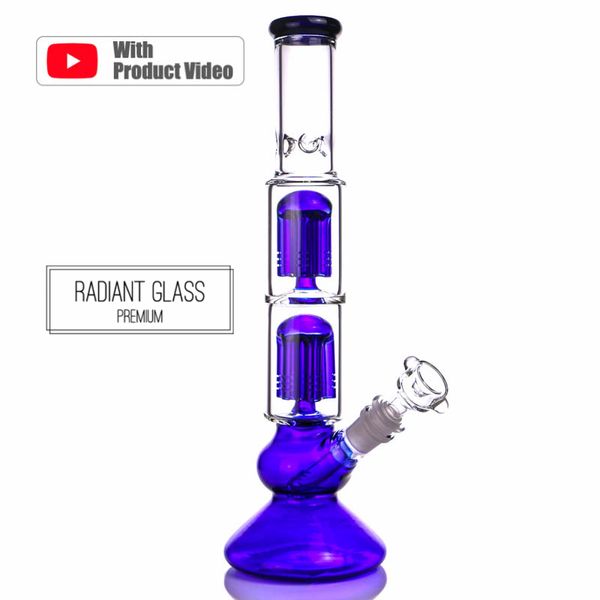 Wasserpfeifen Glasbong Dab Rig Double 6x-Arme Baum Perc Blaue Farbe Wasserpfeife NEUE Bongs Bubbler Raucheröl-Rigs