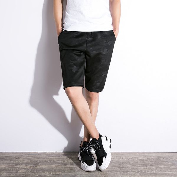 

mens summer shorts fashion gym shorts 2018 new camouflage short pants for men polyester casual sport shorts loose knee length, Black