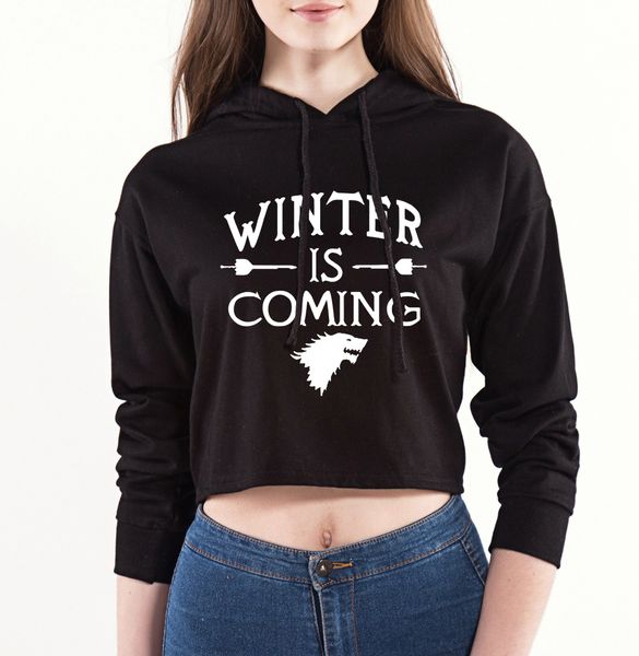

fashion games of thrones winter is coming stark women short hoodies game sweatshirts casual hoodie spring autumn lady hoody, Black