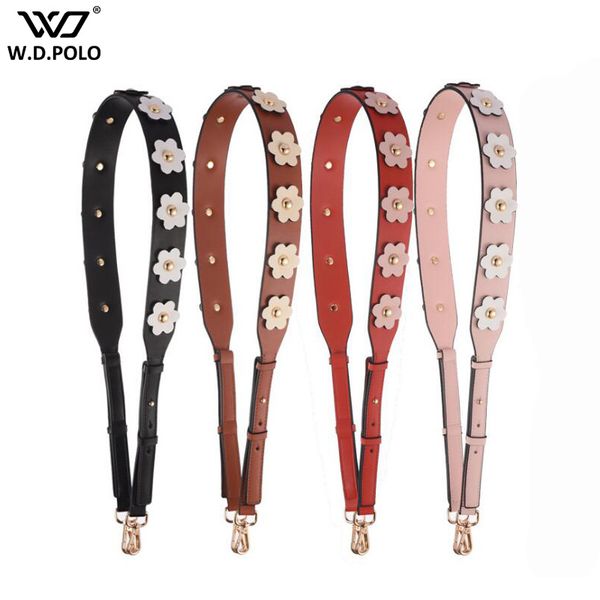 

new genuine leather design women bag strap chic flower design lady shoulder strap trendy female bags belts q0164, Black