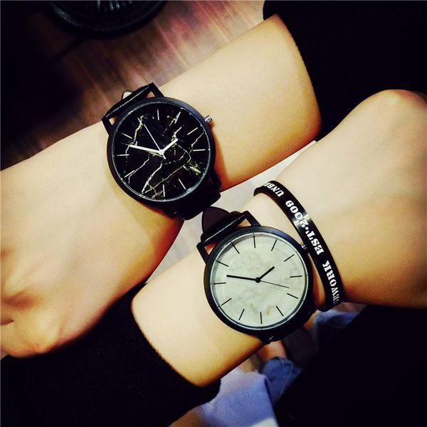 

british style marble watches 2016 fashion marbling stripe creative quartz watch men women wristwatches genuine leather clock, Slivery;brown