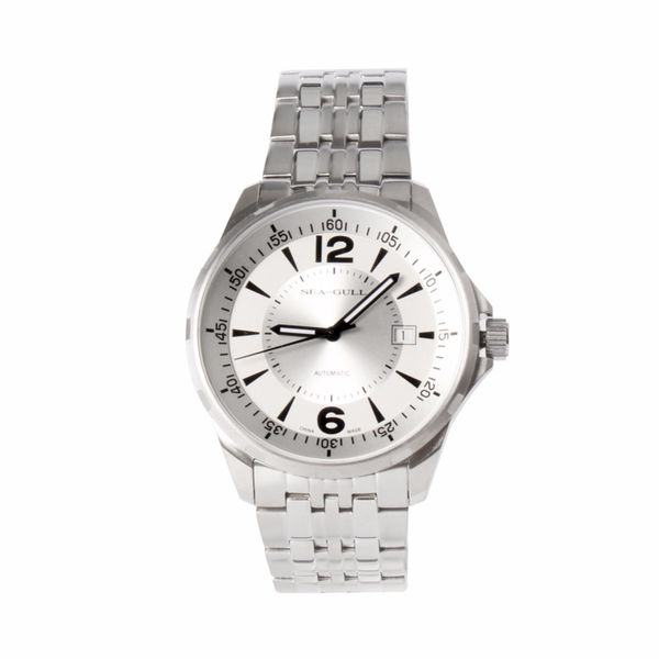 

genuine seagull sea-gull self wind automatic wristwatch luminous hands stainless steel mechanical dress men's watch 816.355, Slivery;brown