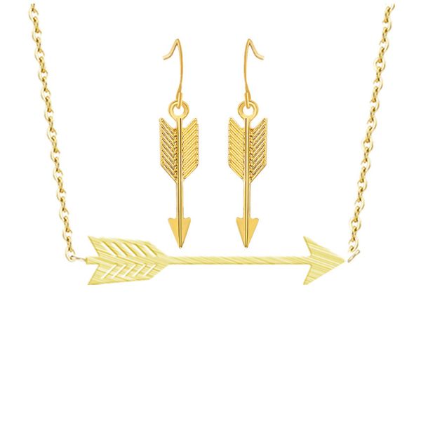

retro feather darts arrow pendant necklace drop earrings for women men vintage jewelry set stainless steel gold silver schmuck
