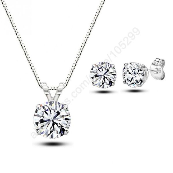 

yaameli simple 925 sterling silver women wedding set chain pendant necklace + earrings engagement jewelry sets friend gifts