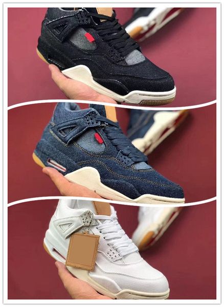 

Wholesale Basketball Shoes Mens 4 4s Denim LS Jeans Travis Blue White Black Jeans Sneakers Men Shoes High Quality SIZE 40-47
