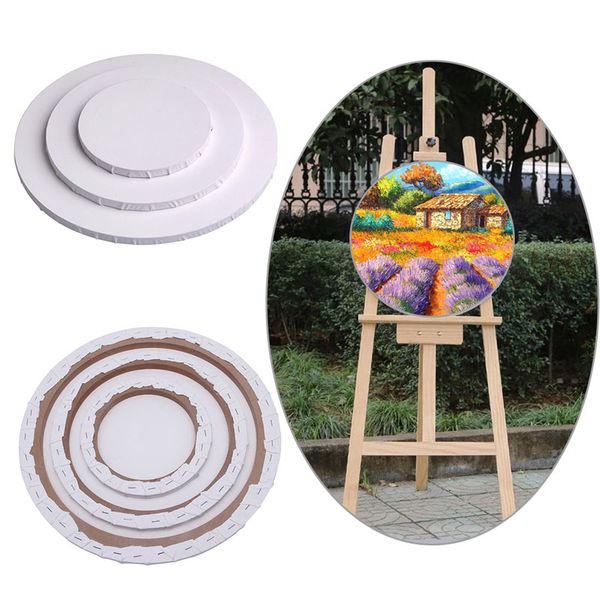 

1 pc white canvas board wooden frame blank panels round art artist painting crafts