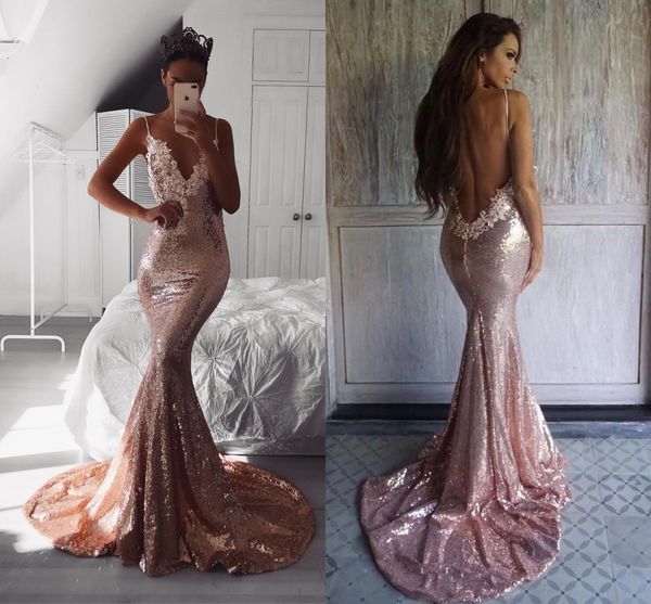 Vestidos de baile de retenção de ouro de novo ouro rosa as tiras de espaguete de espaguete de pescoço profundo v trajes de vestido formal elegante e elegante vestidos vestidos estidos