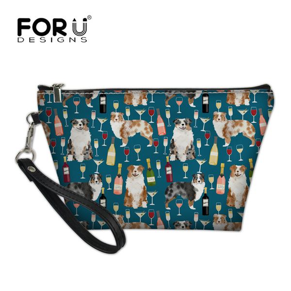 

forudesigns australian shepherd wine travel cosmetic bag makeup case women handbag organizer storage pouch toiletry wash bags