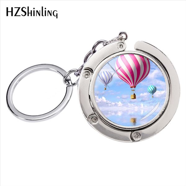 

new fashion romantic theme air balloon glass cabochon art ps bag holder hand craft silver key chains