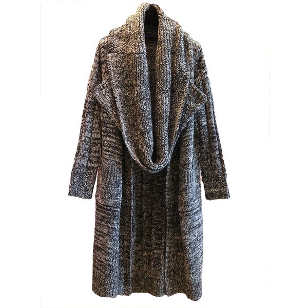 

2018 autumn and winter women sweater new korea purchasing loose large size knit long paragraph lapel cardigan with a scarf 60088, White;black