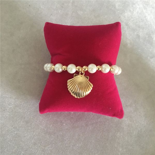 

casual gold color white pearl with gold ball shell charm strand bracelet for woman girl, Black