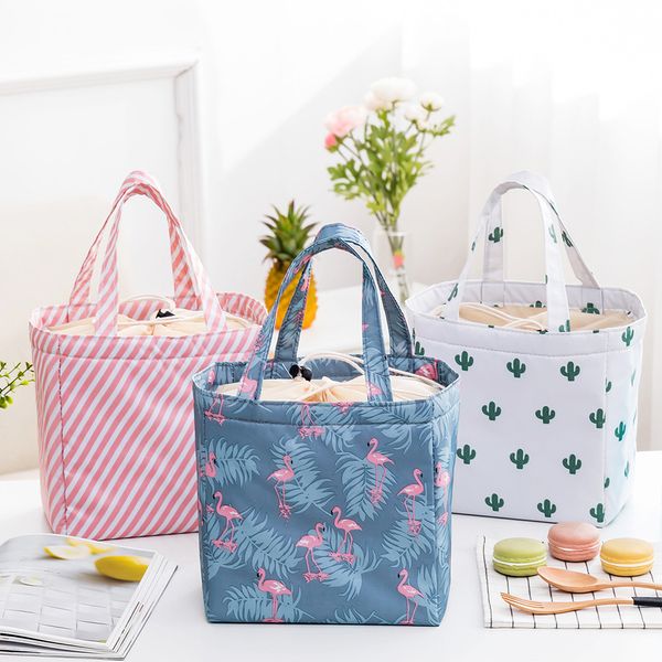

2018 new fresh insulation cold bales thermal oxford lunch bag waterproof convenient leisure bag cute flamingo cuctas tote 1pc, Blue;pink