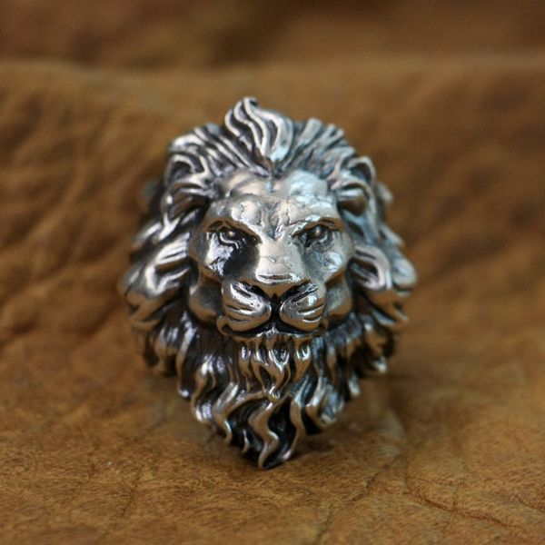 

linsion huge 925 sterling silver king of lion ring mens biker punk ring ta128 us size 8 to 15, Golden;silver
