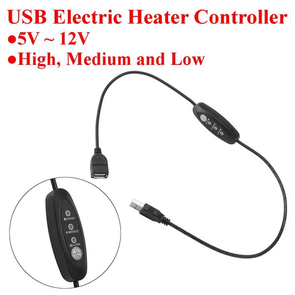 USB 5V-12V Regolatore di temperatura Termostato riscaldatore 3 velocità regolabile 24W 600mm