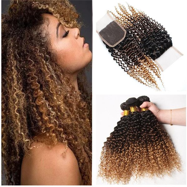 2019 Three Tone Blonde Hair 1b 4 27 Ombre Hair With Lace Closure