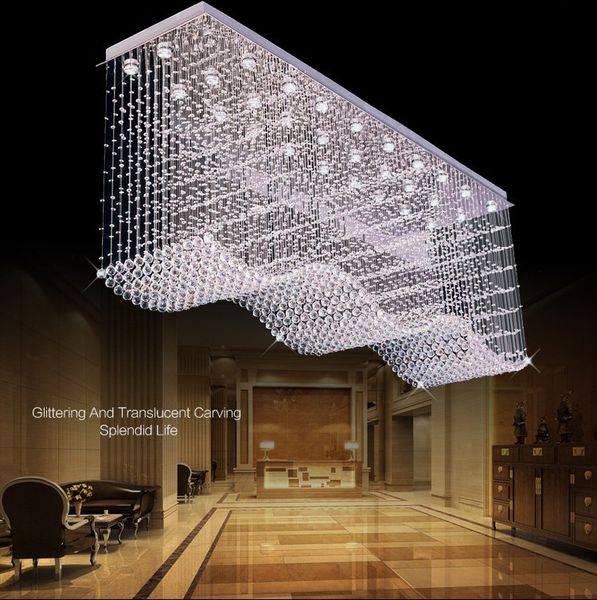 Moderne Regentropfen-LED-Kristall-Kronleuchter-Beleuchtung, quadratische Wellenkristall-Deckenleuchter für Esszimmer/Lobby/Kücheninsel