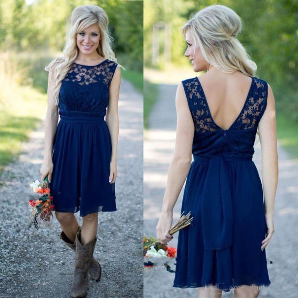 

Country Style 2017 Royal Blue Short Bridesmaid Dresses For Weddings Cheap Jewel Backless Knee Length Casual Dress Cocktail Party Gowns