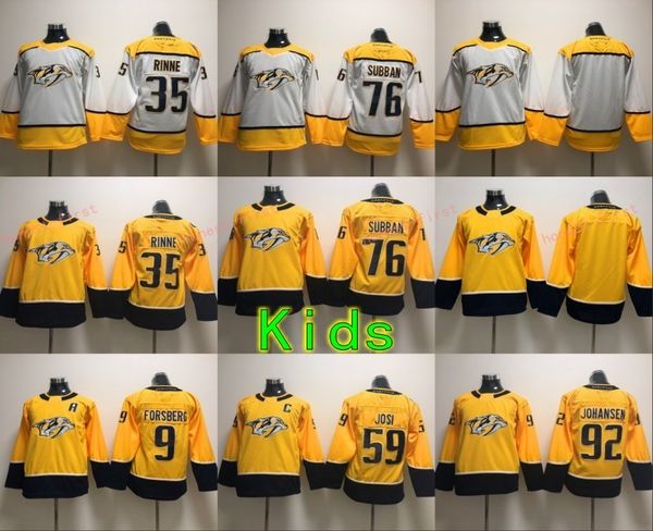 

Youth Kids Nashville Predators 59 Roman Josi Jerseys Kids 9 Filip Forsberg 35 Pekka Rinne 76 PK P.K Subban Blank Yellow White Hockey Stitche
